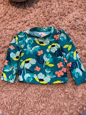 Carter's Teal Floral Long-Sleeve Rash Guard